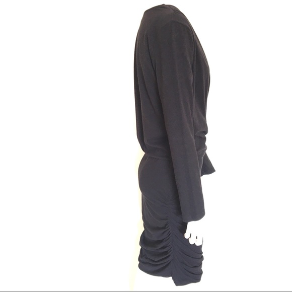 Sundry Ruched Surplice Black Dress Size 3 - Picture 3 of 8